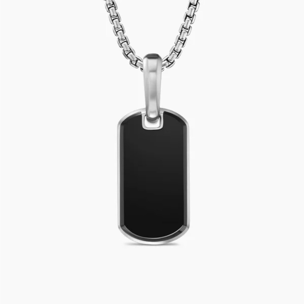 David Yurman Chevron Tag in Sterling Silver w/ black onyx